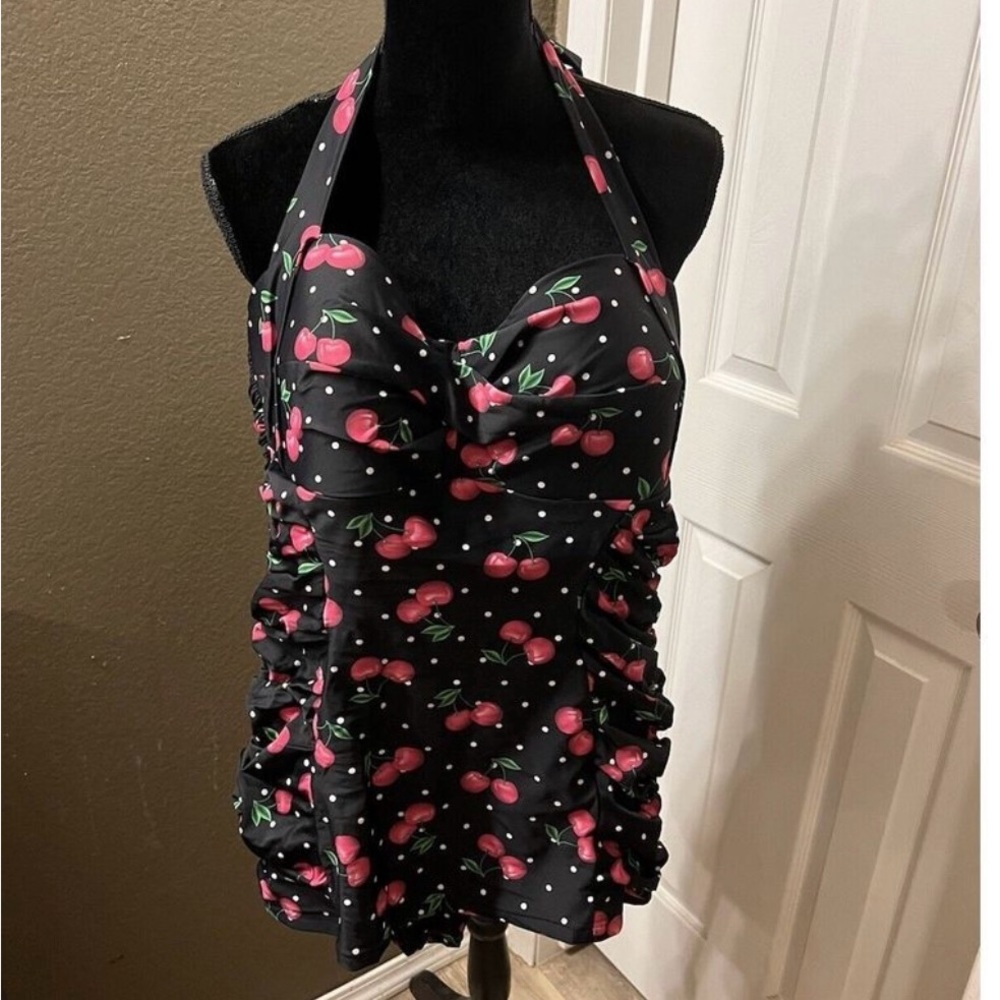 Unique vintage Cherry Print Halter Swimsuit